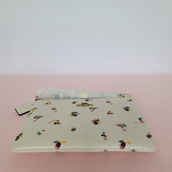 COACH Small Wristlet in Floral Print Pebbled Leather– Chalk Multi⭐ - Picture 9 of 16